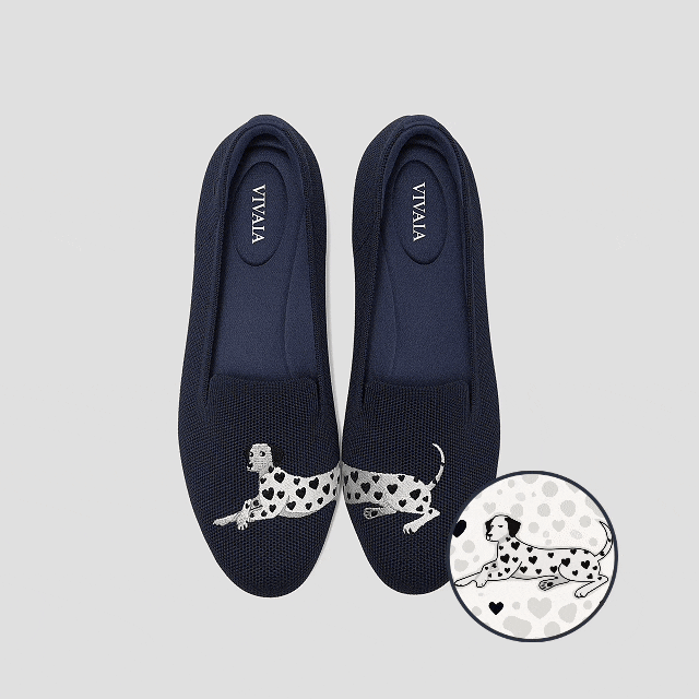 AUDREY 刺繡樂福鞋 女鞋(海軍藍斑點狗)