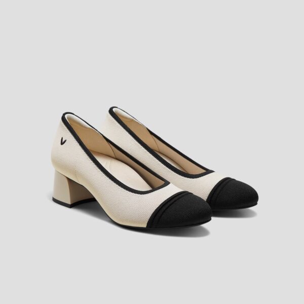 JULIE ARCH PRO 微尖頭足弓無壓力粗跟鞋 奶油象牙色/黑色(女鞋/中跟鞋/粗跟鞋)
