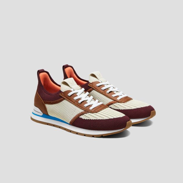 ASTRA 混合紋理一腳蹬運動鞋 (米色&勃艮第紅&焦糖色防水)